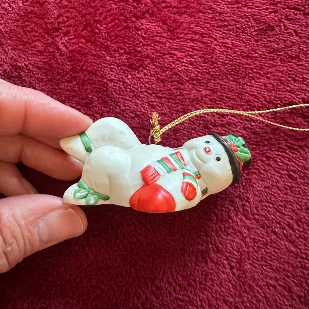Vintage Ceramic Snowman Christmas Ornament Cheeky Kitschy‎ Holiday Decor